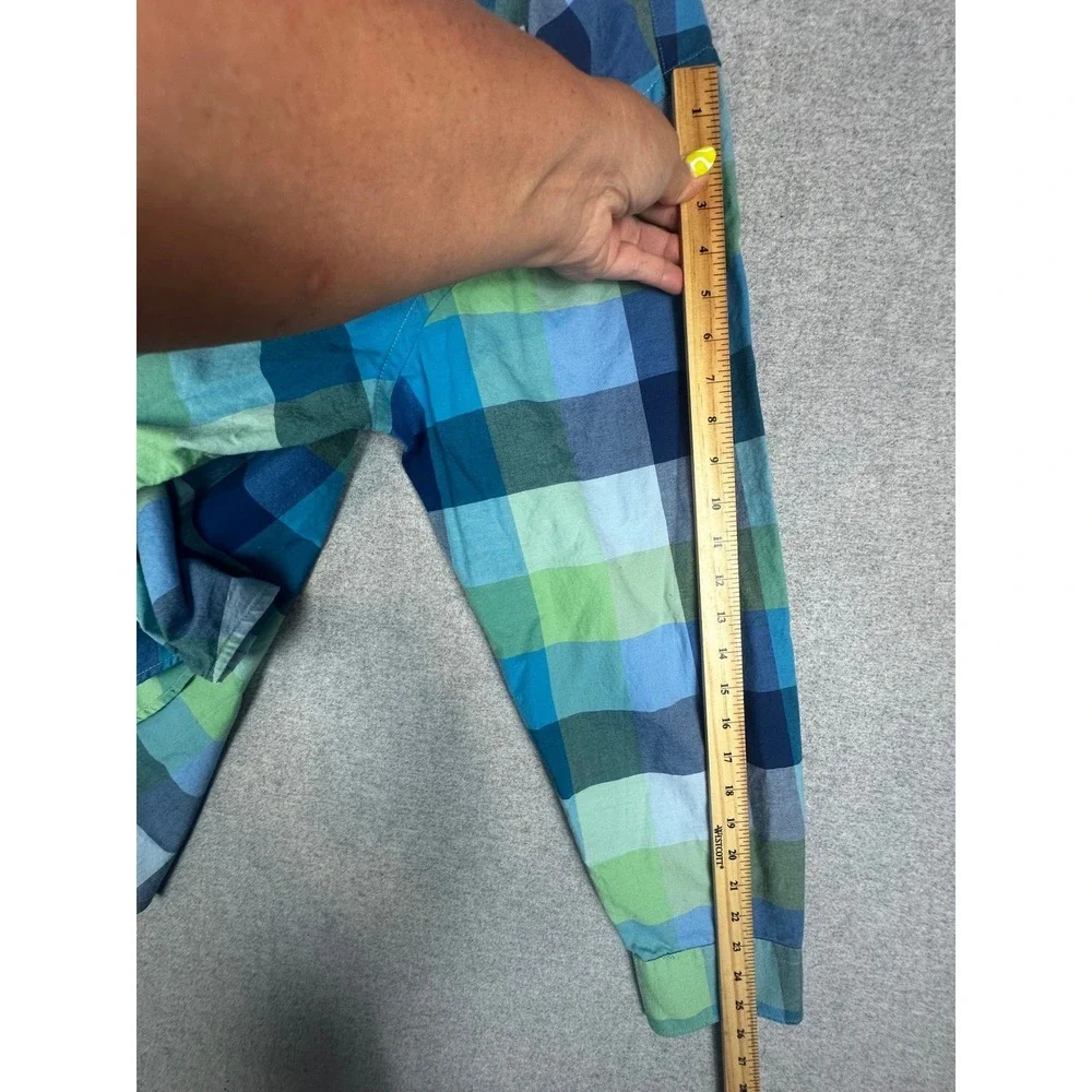 IZOD Saltwater Shirt Mens XXL Blue Green Plaid Long Sleeve Beach Vacation Preppy
